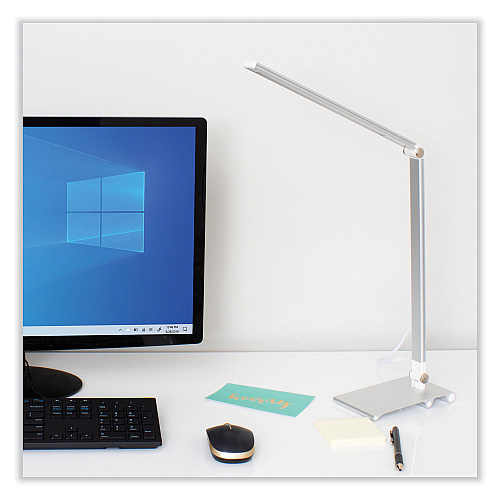 V-Light LED Desk Lamp with Dimmer, 2-Point Adjustable Neck, 15" High, Silver (VSL129S)