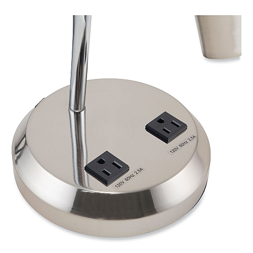 V-Light LED Gooseneck Desk Lamp with Charging Outlets, Gooseneck,15" High, Brushed Steel (VS20105BN)