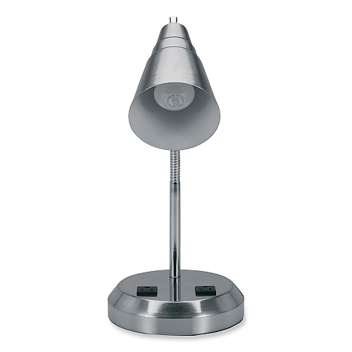 V-Light LED Gooseneck Desk Lamp with Charging Outlets, Gooseneck,15" High, Brushed Steel (VS20105BN)