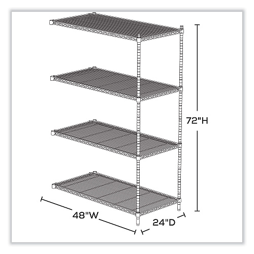 Safco Industrial Add-On Unit, Four-Shelf, 48w x 24d x 72h, Steel, Black (5295BL)