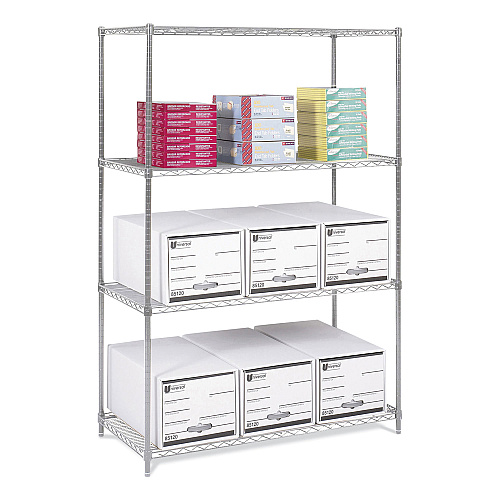 Safco Industrial Wire Shelving, Four-Shelf, 48w x 24d x 72h, Metallic Gray (5294GR)