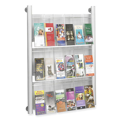 Safco Luxe Magazine Rack, 9 Compartments, 31.75w x 5d x 41h, Clear/Silver (4134SL)