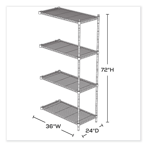 Safco Industrial Add-On Unit, Four-Shelf, 36w x 24d x 72h, Steel, Black (5289BL)