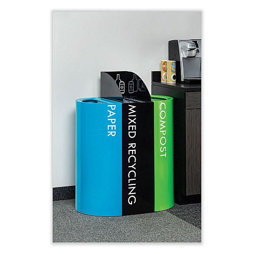 Safco Mixx Recycling Center Rectangular Receptacle, 29 gal, Steel, Black (9448BL)