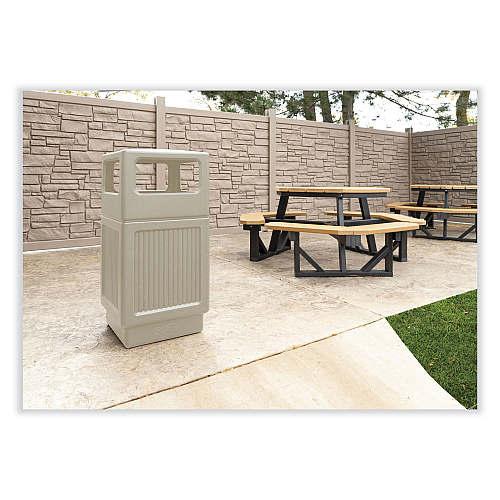 Safco Canmeleon Recessed Panel Receptacles, Side-Open, 38 gal, Polyethylene, Tan (9476TN)