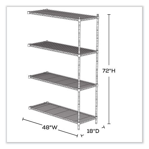 Safco Industrial Add-On Unit, Four-Shelf, 48w x 18d x 72h, Steel, Metallic Gray (5292GR)