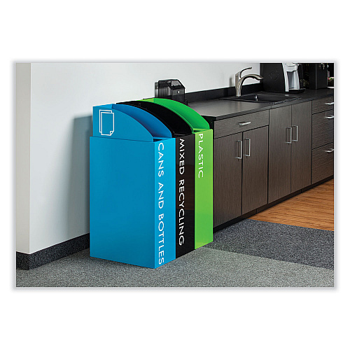 Safco Mixx Recycling Center Rectangular Receptacle, 29 gal, Steel, Black (9448BL)