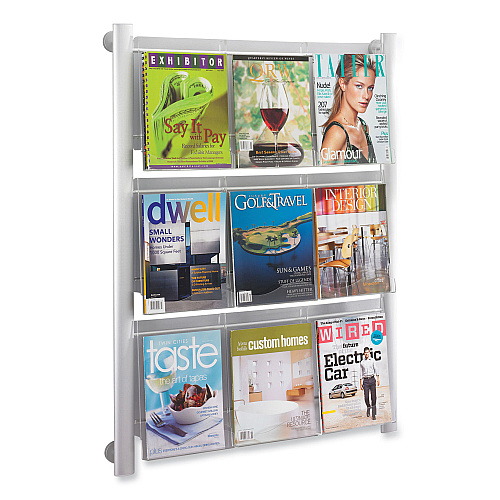 Safco Luxe Magazine Rack, 9 Compartments, 31.75w x 5d x 41h, Clear/Silver (4134SL)