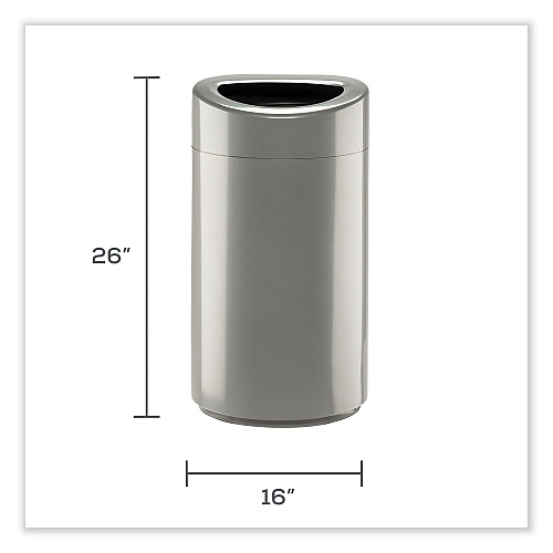 Safco Open Top Oval Waste Receptacle, 14 gal, Steel, Silver (9921SL)