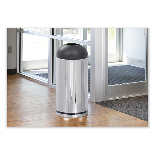 Safco Waste Receptacle, 15 gal, Steel, Stainless Steel/Black (9871)