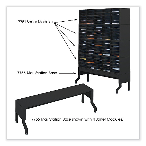 Safco E-Z Sort Satellite Mail Station Base, 57.5 x 18.25 x 14 to 19, Black (7756BL)