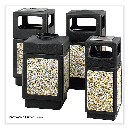 Safco Canmeleon Aggregate Panel Receptacles, Top-Open, 38 gal, Polyethylene, Black (9471NC)