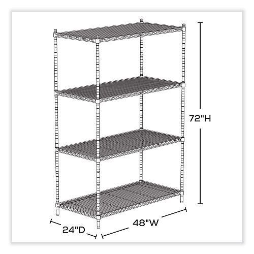 Safco Industrial Wire Shelving, Four-Shelf, 48w x 24d x 72h, Metallic Gray (5294GR)