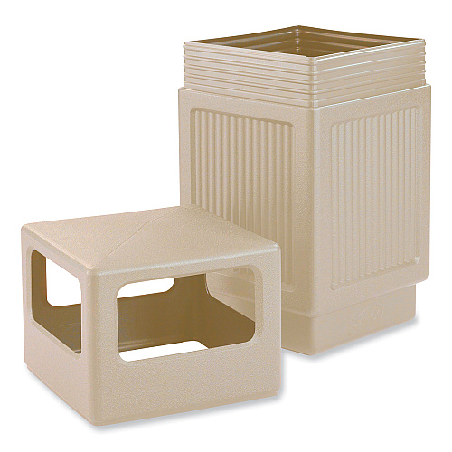 Safco Canmeleon Recessed Panel Receptacles, Side-Open, 38 gal, Polyethylene, Tan (9476TN)