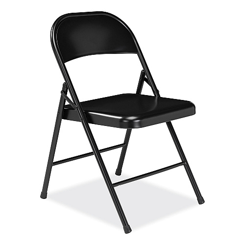 BASICS by NPS 900 Series All-Steel Folding Chair, Supports Up to 250 lb, 17.75" Seat Height, Black Seat, Black Back, Black Base, 4/Carton (910)
