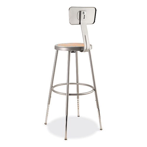 NPS 6200 Series 25" to 33" Height Adjustable Heavy Duty Stool with Backrest, Supports Up to 500 lb, Brown Seat, Gray Base (6224HB)