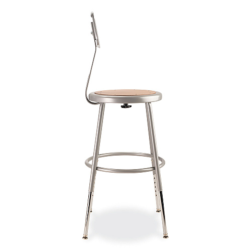 NPS 6200 Series 19" to 27" Height Adjustable Heavy Duty Stool with Backrest, Supports 500 lb, Brown Seat, Gray Back, Gray Base (6218HB)