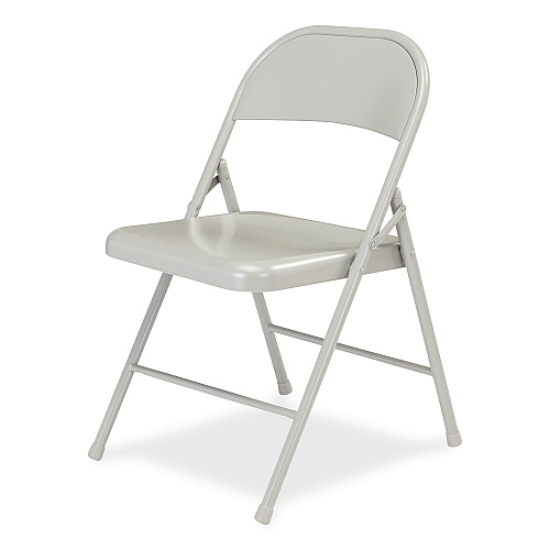 BASICS by NPS 900 Series All-Steel Folding Chair, Supports Up to 250 lb, 17.75" Seat Height, Gray Seat, Gray Back, Gray Base, 4/Cartpn (902)