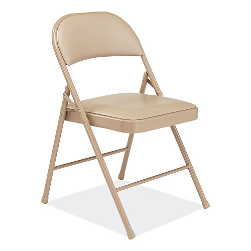 BASICS by NPS 950 Series Vinyl Padded Steel Folding Chair, Supports Up to 250 lb, 17.75" Seat Height, Beige, 4/Carton (951)