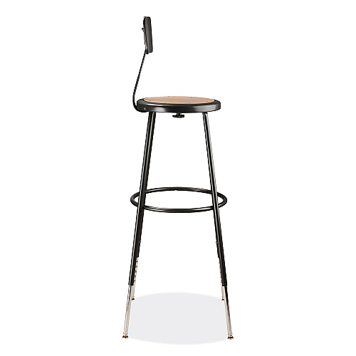 NPS 6200 Series 32"-39" Height Adjustable Heavy Duty Stool With Backrest, Supports Up to 500 lb, Brown Seat, Black Base (6230HB10)