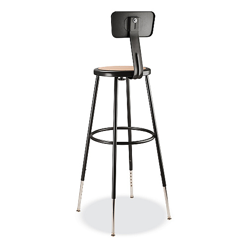 NPS 6200 Series 32"-39" Height Adjustable Heavy Duty Stool With Backrest, Supports Up to 500 lb, Brown Seat, Black Base (6230HB10)