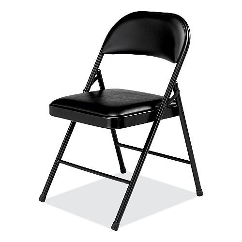 BASICS by NPS 950 Series Vinyl Padded Steel Folding Chair, Supports Up to 250 lb, 17.75" Seat Height, Black, 4/Carton