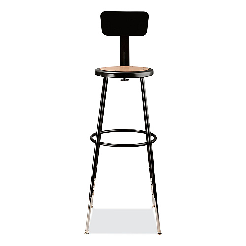 NPS 6200 Series 32"-39" Height Adjustable Heavy Duty Stool With Backrest, Supports Up to 500 lb, Brown Seat, Black Base (6230HB10)