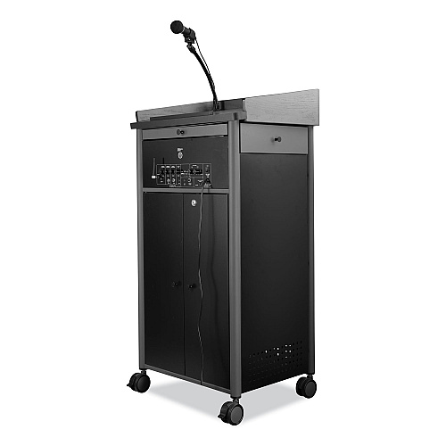 Oklahoma Sound Greystone Lectern with Sound, 23.5 x 19.25 x 45.5, Charcoal Gray (GSLS)