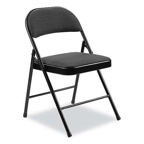 BASICS by NPS 970 Series Fabric Padded Steel Folding Chair, Supports Up to 250 lb, 17.75" Seat Height, Star Trail Black, 4/Carton