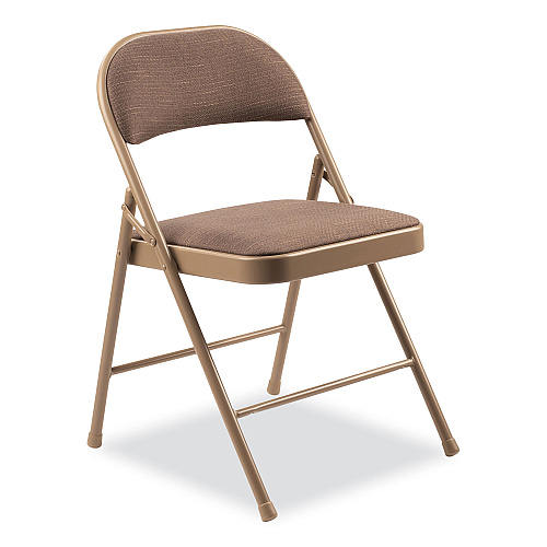 BASICS by NPS 970 Series Fabric Padded Steel Folding Chair, Supports Up to 250 lb, 17.75" Seat Height, Star Trail Brown, 4/Carton (973)