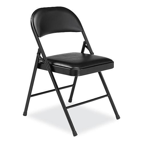 BASICS by NPS 950 Series Vinyl Padded Steel Folding Chair, Supports Up to 250 lb, 17.75" Seat Height, Black, 4/Carton