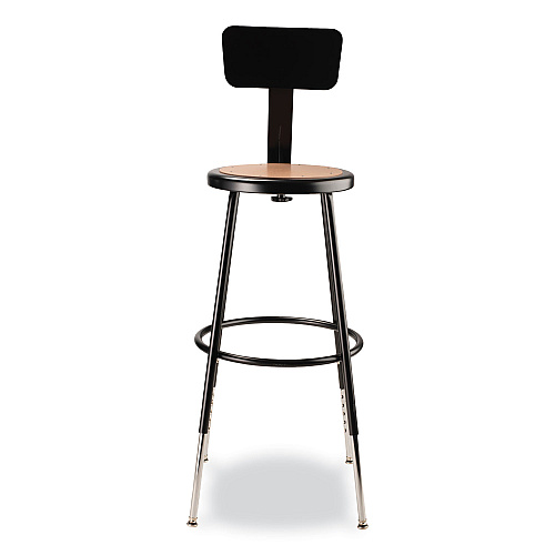 NPS 6200 Series 25" to 33" Height Adjustable Heavy Duty Stool with Backrest, Supports Up to 500 lb, Brown Seat, Black Base (6224HB10)
