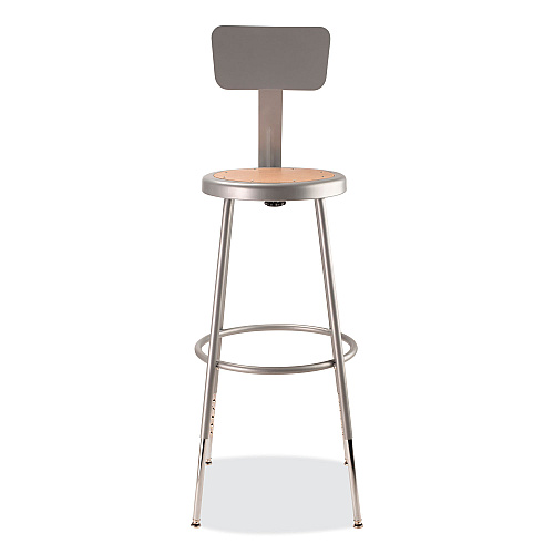 NPS 6200 Series 25" to 33" Height Adjustable Heavy Duty Stool with Backrest, Supports Up to 500 lb, Brown Seat, Gray Base (6224HB)