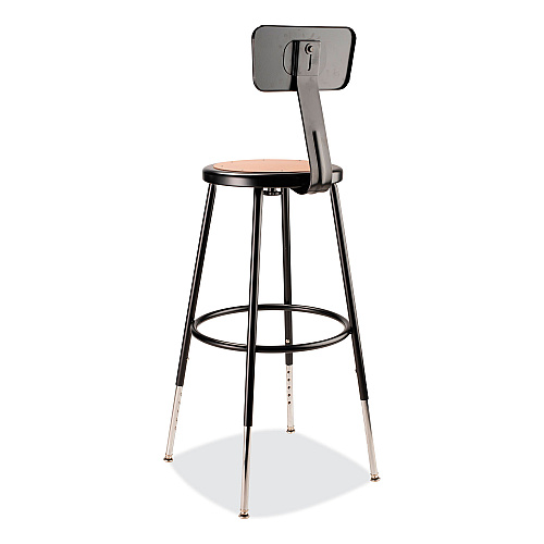 NPS 6200 Series 25" to 33" Height Adjustable Heavy Duty Stool with Backrest, Supports Up to 500 lb, Brown Seat, Black Base (6224HB10)