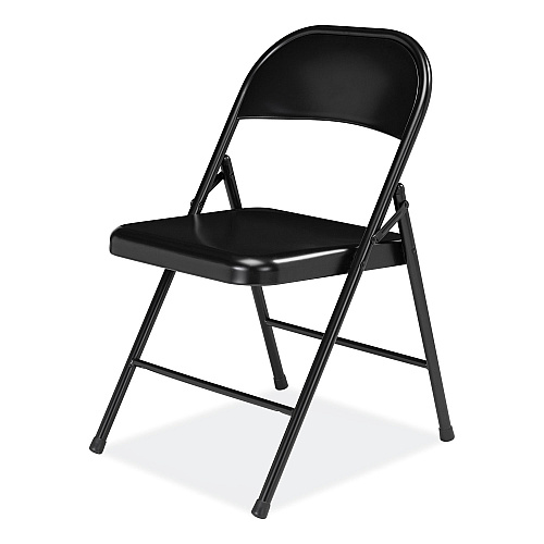 BASICS by NPS 900 Series All-Steel Folding Chair, Supports Up to 250 lb, 17.75" Seat Height, Black Seat, Black Back, Black Base, 4/Carton (910)