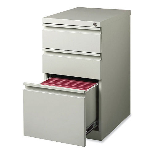Hirsh Industries Full-Width Pull 20 Deep Mobile Pedestal File, 3-Drawer: Box/Box/File, Letter, Light Gray, 15 x 19.88 x 27.75 (18576)