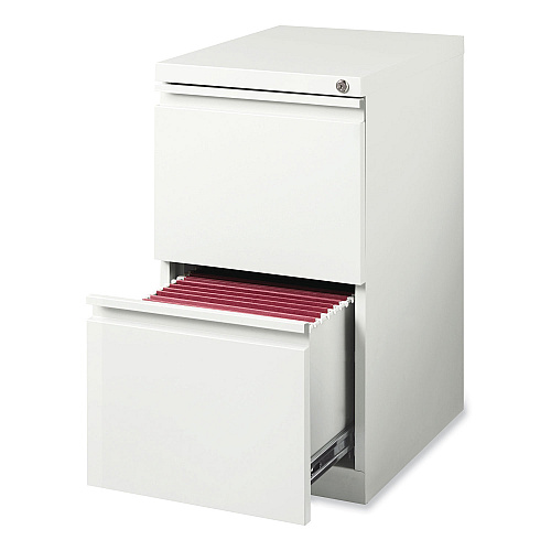 Hirsh Industries Full-Width Pull 20 Deep Mobile Pedestal File, 2-Drawer: File/File, Letter, White, 15 x 19.88 x 27.75 (19357)
