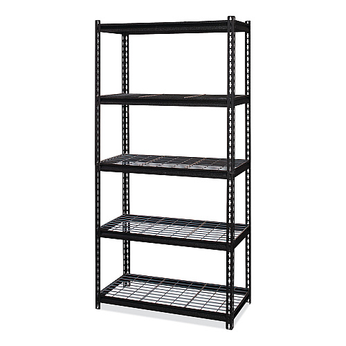 Hirsh Industries Iron Horse 2300 Wire Deck Shelving, Five-Shelf, 36w x 18d x 72h, Black (22130)