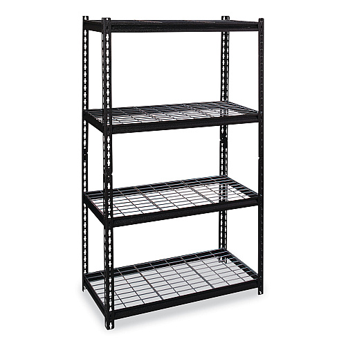 Hirsh Industries Iron Horse 2300 Wire Deck Shelving, Four-Shelf, 36w x 18d x 60h, Black (22129)