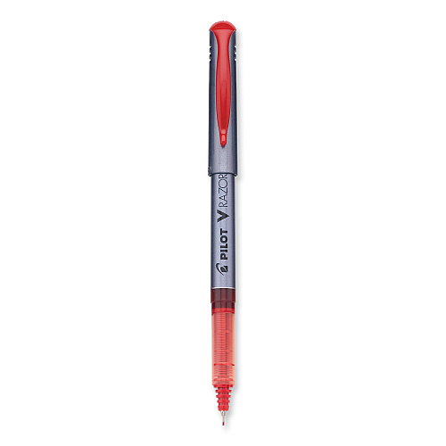 Pilot V Razor Point Liquid Ink Porous Point Pen, Stick, Extra-Fine 0.5 mm, Red Ink, Gray/Translucent Red Barrel, Dozen (11022)
