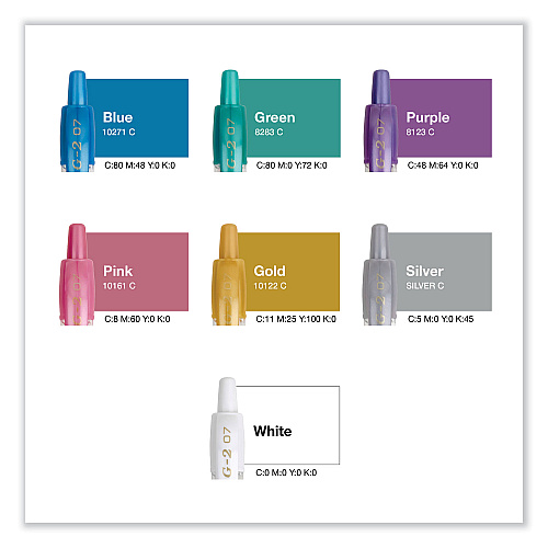 Pilot G2 Metallics Gel Pen, Retractable, Fine 0.7 mm, Assorted Ink and Barrel Colors, 8/Pack (34405)