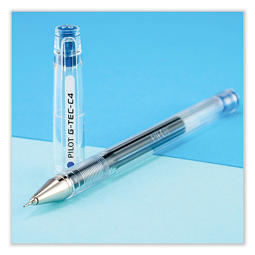 Pilot G-TEC-C Ultra Gel Pen, Stick, Extra-Fine 0.4 mm, Blue Ink, Clear/Blue Barrel, Dozen (35492)