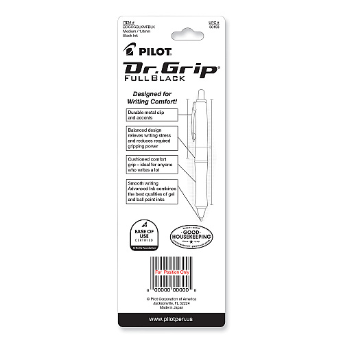 Pilot Dr. Grip FullBlack Advanced Ink Ballpoint Pen, Retractable, Medium 1 mm, Black Ink, Black Barrel (36193)