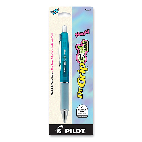 Pilot Dr. Grip Gel Pen, Retractable, Fine 0.7 mm, Black Ink, Translucent Blue Barrel (36260)