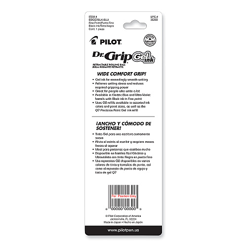 Pilot Dr. Grip Gel Pen, Retractable, Fine 0.7 mm, Black Ink, Translucent Blue Barrel (36260)