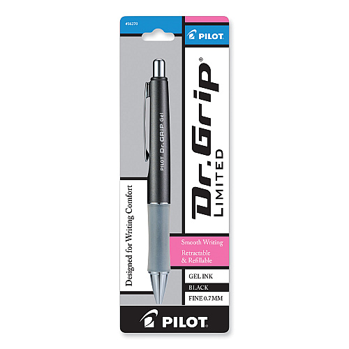 Pilot Dr. Grip Limited Gel Pen, Retractable, Fine 0.7 mm, Black Ink, Charcoal Gray Barrel (36270)