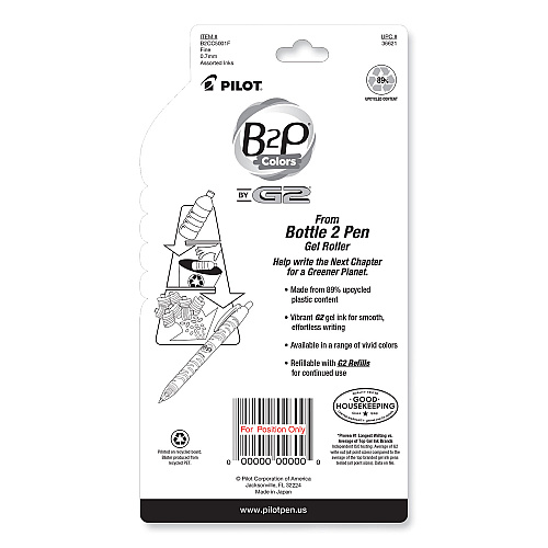 Pilot B2P Bottle-2-Pen Recycled Gel Pen, Retractable, Fine 0.7 mm, Assorted Ink and Barrel Colors, 5/Pack (36621)