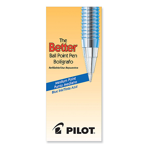 Pilot Better Ballpoint Pen, Stick, Medium 1 mm, Blue Ink, Translucent Blue Barrel, Dozen (36711)