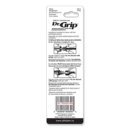 Pilot Refill for Dr. Grip, Easytouch, The Better, B2P and Rex Grip BeGreen Ballpoint Pens, Fine Conical Tip, Black Ink, 2/Pack (77210)