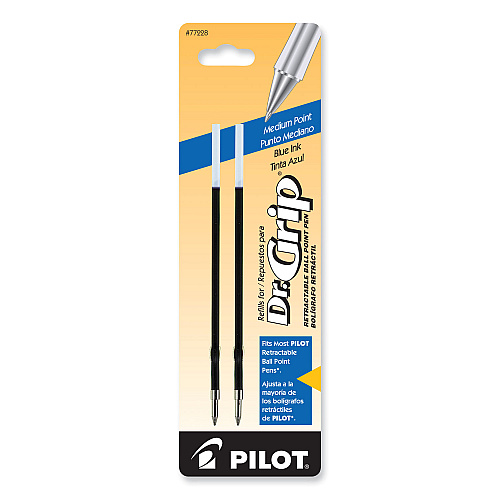 Pilot Refill for Dr. Grip, Easytouch, The Better, B2P and Rex Grip BeGreen Ballpoint Pens, Medium Conical Tip, Blue Ink, 2/Pack (77228)